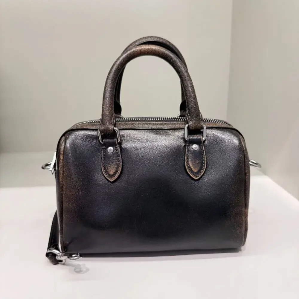 NEW‼️Coach Mini Rowan Crossbody Bag In Loved Leather CEN22 Silver/Black Brown